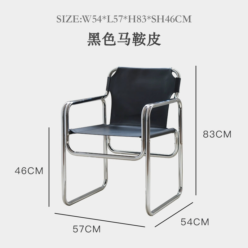 Esszimmerstuhl aus Sattelleder im nordischen Industriestil, leichter Luxus, High Sense, Home Master Chair, mittelalterliche Eisenkunst 