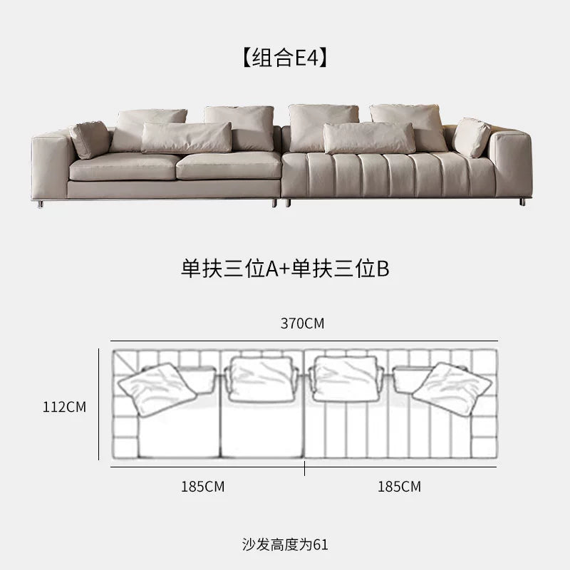 Designer Light Luxury First-layer Cowhide Splicing Corner Combination Italian Minimalist Piano Keys Villa Model Room Sofa
