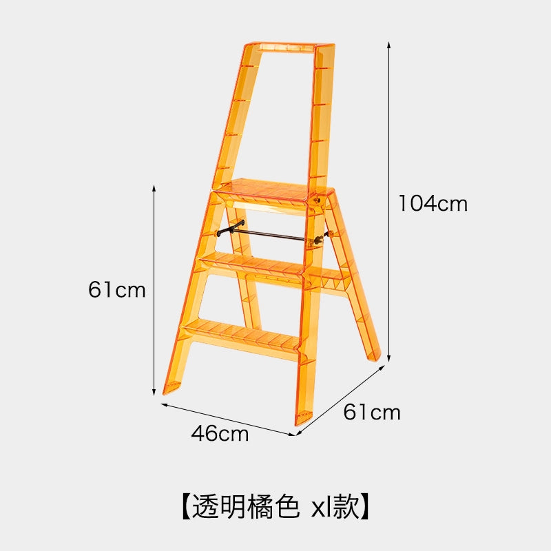 Transparente tragbare Klappleiter für den Haushalt, nordische Ins, dreistufige Leiter, Fischgrätenleiter, multifunktionales Regal 