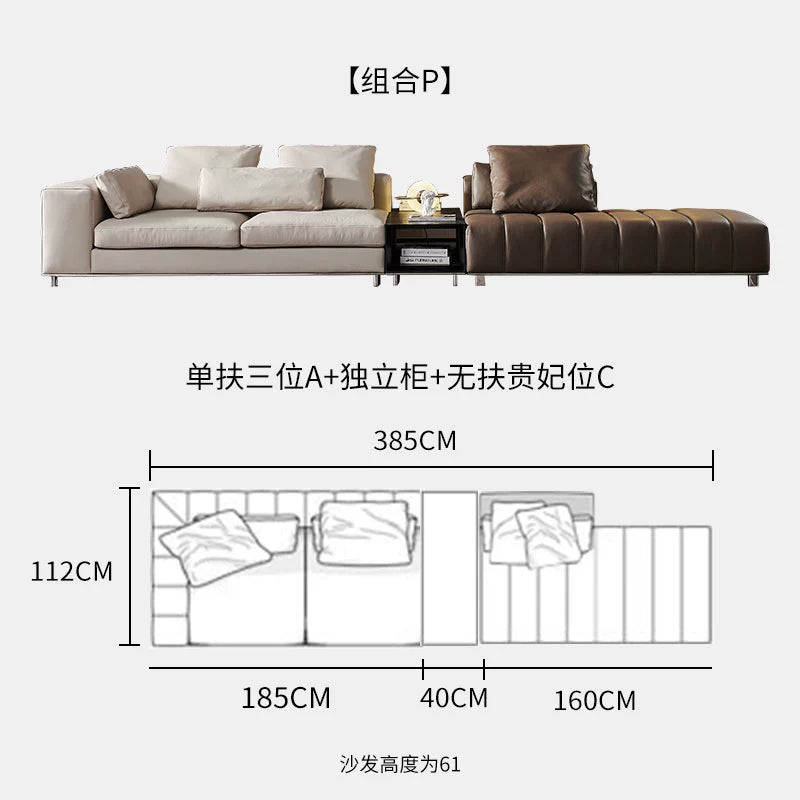 Designer Light Luxury First-layer Cowhide Splicing Corner Combination Italian Minimalist Piano Keys Villa Model Room Sofa