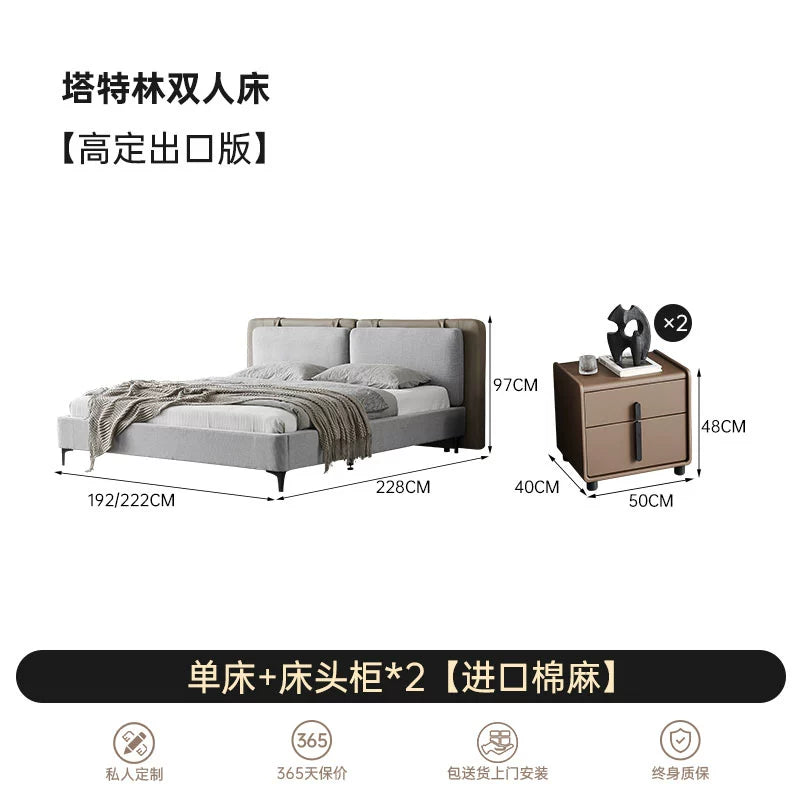 Minimalist Tatlin Double Bed Modern Minimalist Master Bedroom Light Luxury Soft Bag Wedding Bed High-end Designer Cotton and Linen Fabric Bed