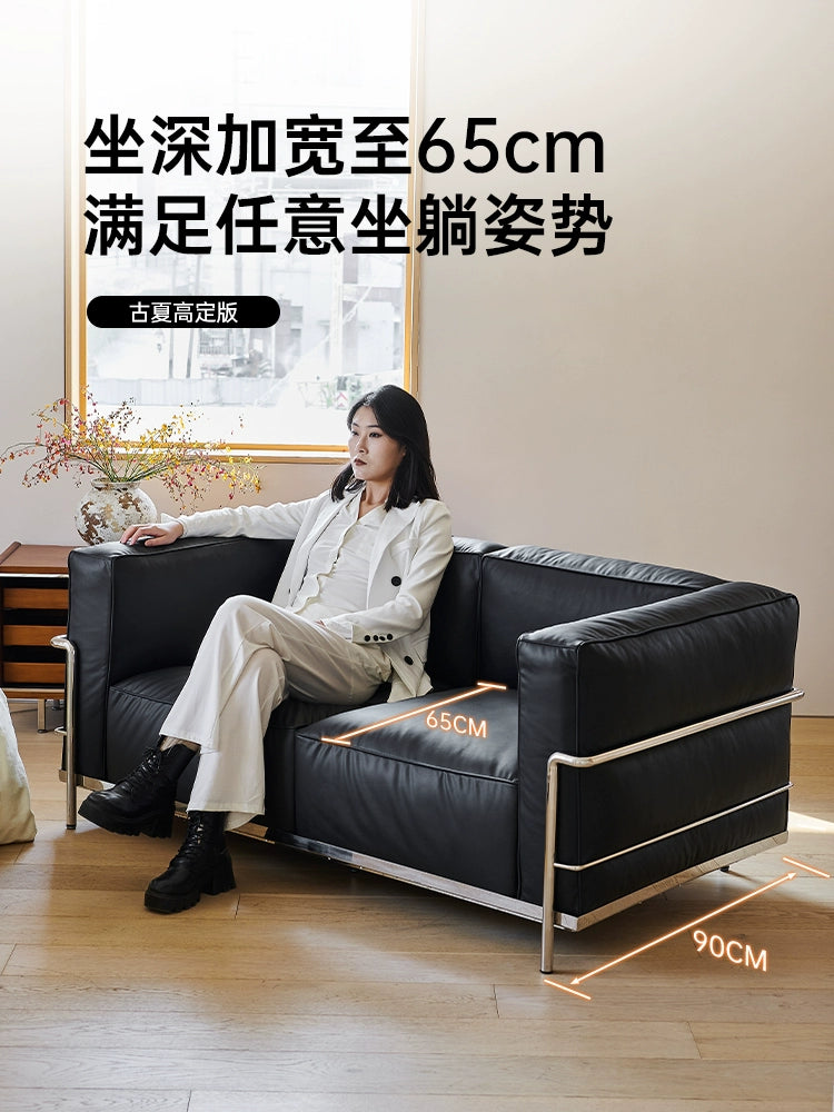 Corbusier LC3 Sofa Medieval Bauhaus Living Room Balcony High Backrest Sofa Minimalist Leather Single Sofa