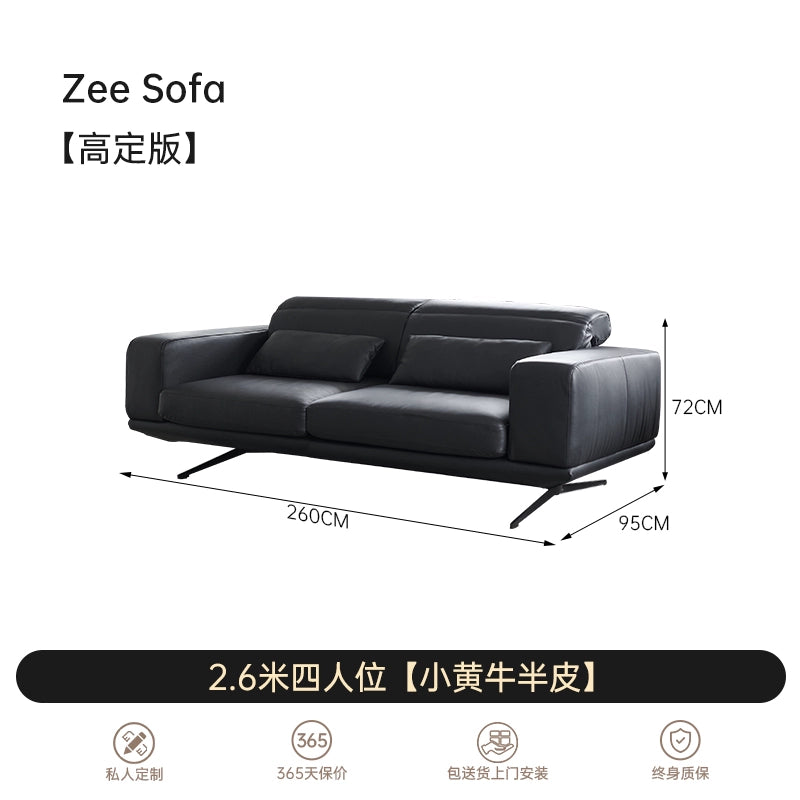 Italian Minimalist Adjustable Backrest Sofa First Layer Cowhide Modern Minimalist Living Room Designer Zee Straight Corner