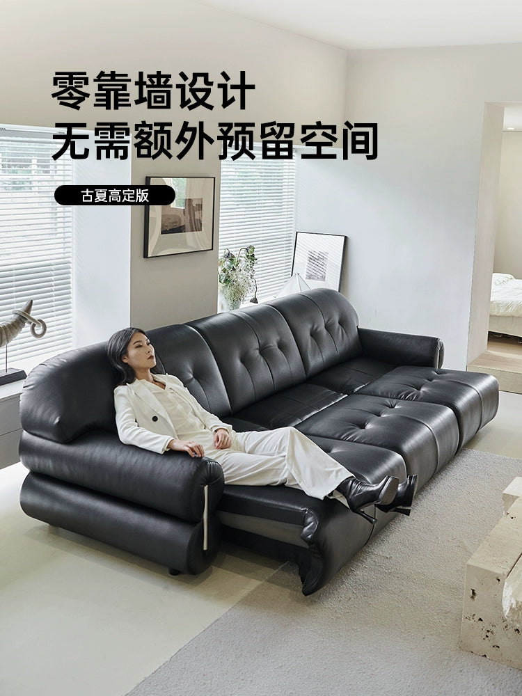 Brown Sugar Cloud Function Sofa Italian Minimalist Living Room Zero Against The Wall Straight Row Electric Retractable Black Leather Sofa