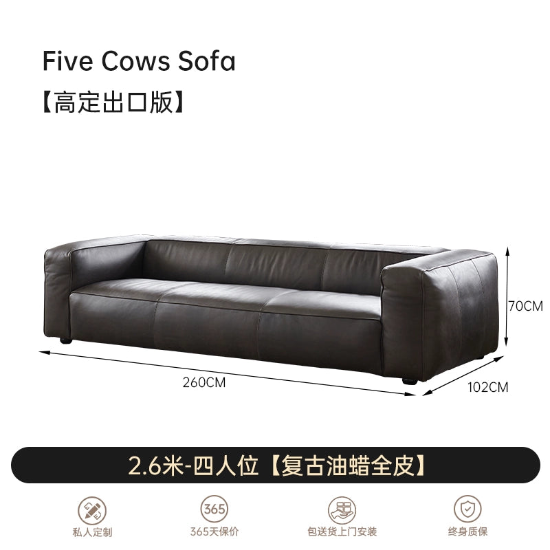 Medieval Five-headed Cow Sofa Minimalist Living Room Designer Tofu Block Retro American All-leather Straight-row Sofa