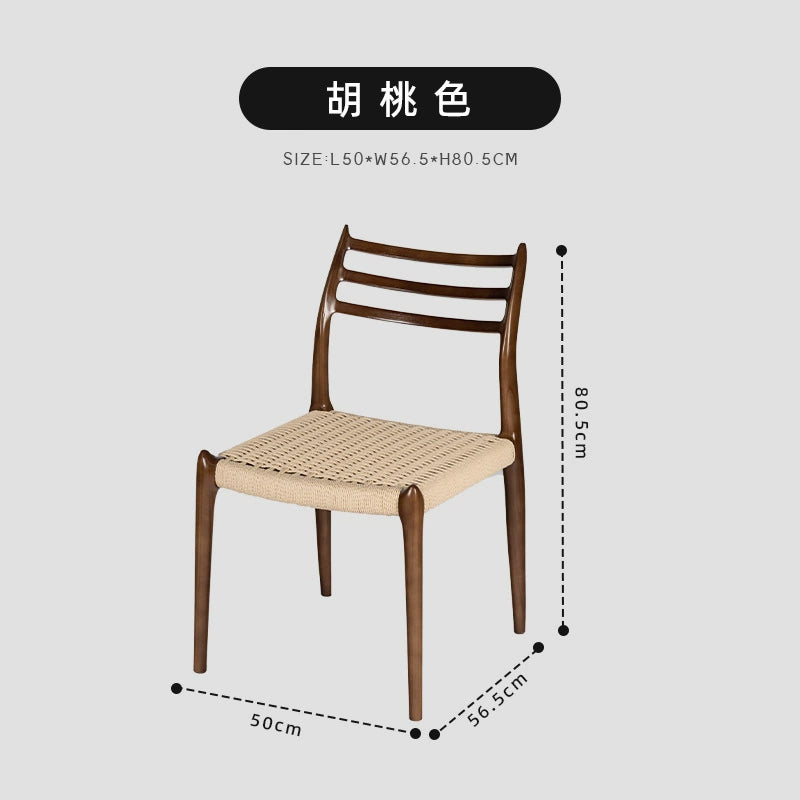 Esszimmerstuhl aus geflochtenem Seil aus massivem Holz, beliebt, mittelalterlich, Arbeitsstuhl, einfacher Designer-Hocker mit Rückenlehne für Zuhause 