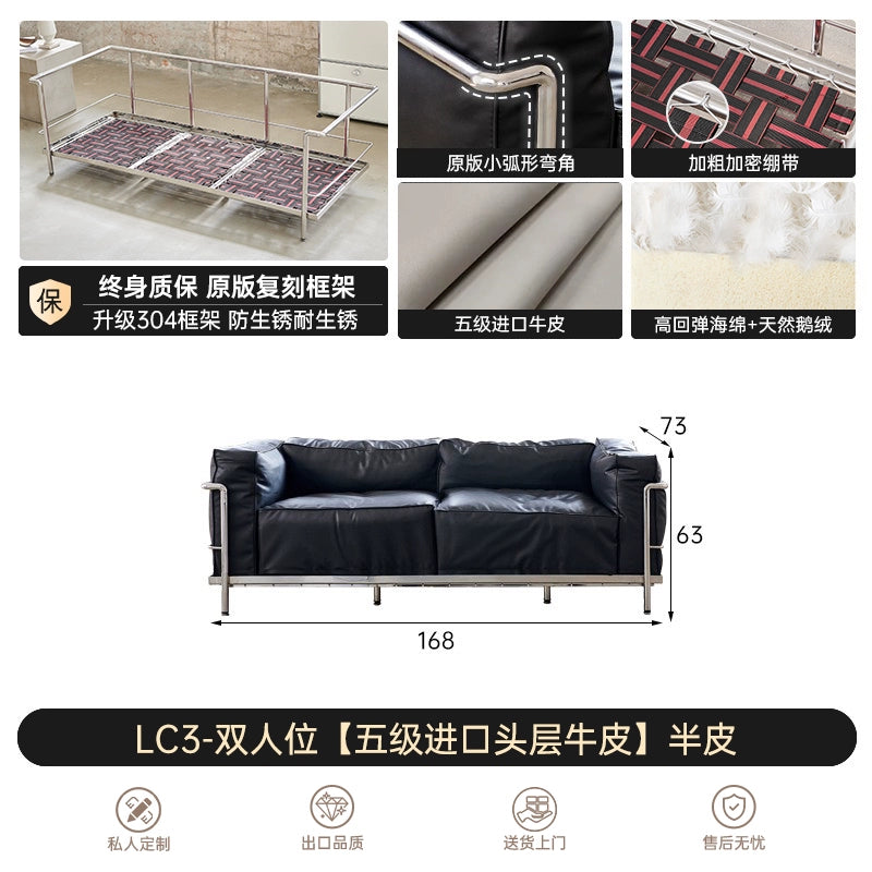 Italian Minimalist LC3 Sofa Corbusier Medieval Bauhaus Stainless Steel Down Single Sofa