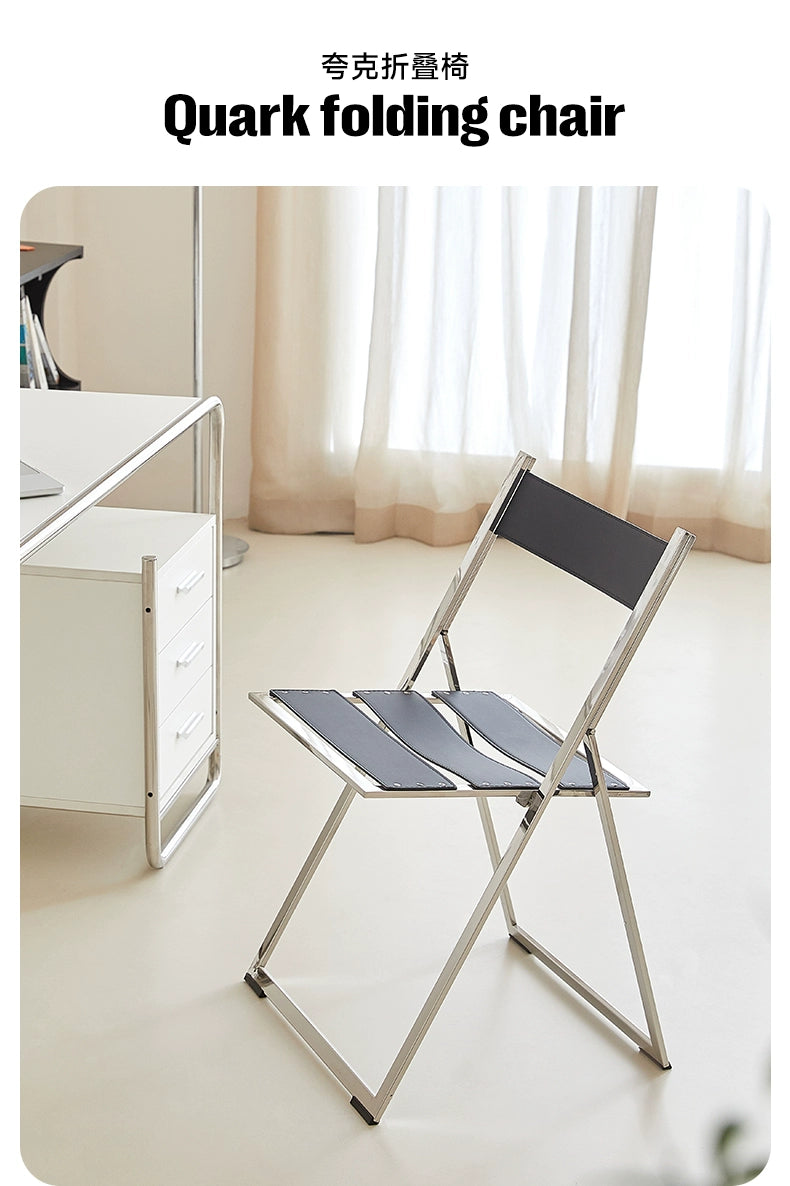 Klappbarer Esszimmerstuhl aus Edelstahl, nordischer moderner Stuhl für Zuhause und Café, leichter Luxus-Sattellederstuhl 