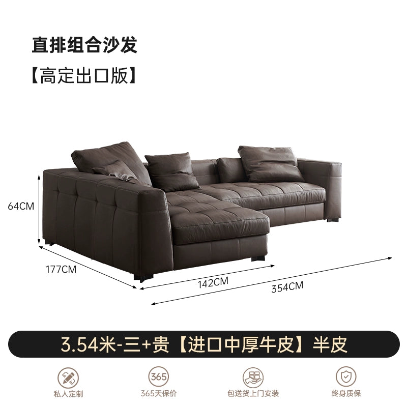 Italian Light Luxury Blaze Sofa Modern High-end Villa Living Room Size Apartment Leather Sofa Straight Combination