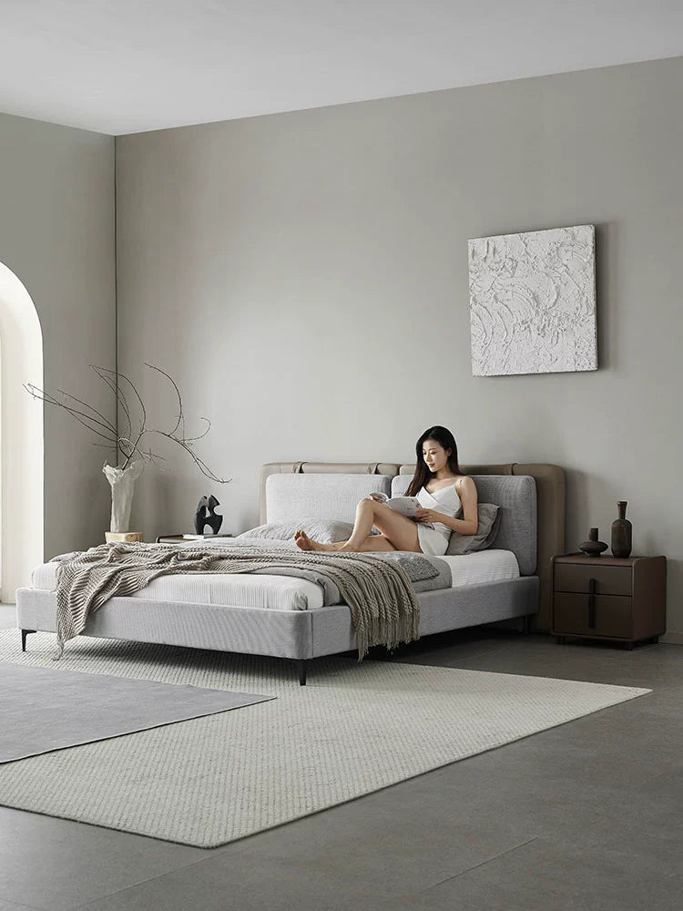 Minimalist Tatlin Double Bed Modern Minimalist Master Bedroom Light Luxury Soft Bag Wedding Bed High-end Designer Cotton and Linen Fabric Bed