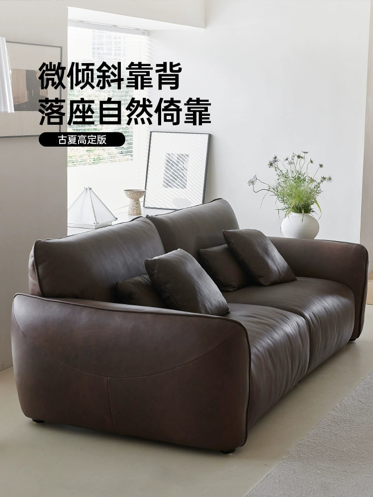 Italian Minimalist First-layer Cowhide Designer Large Flat-floor Villa Living Room High-end Straight Row Medieval Big Fat Sofa