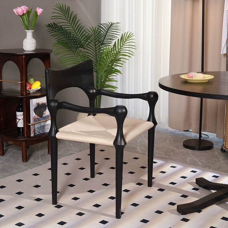 Französischer gewebter Esszimmerstuhl, mittelalterlicher Designer-Künstlerstuhl, kreativer Master-Stuhl mit Armlehne 