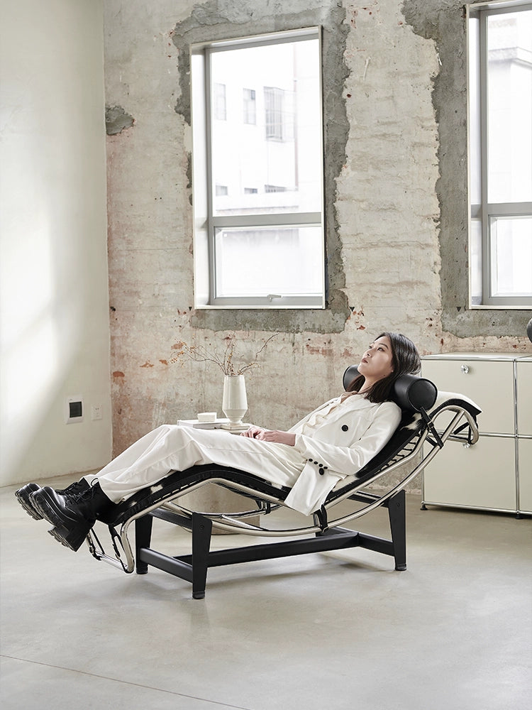 Home LC4 Recliner Corbusier Designer Leather Bauhaus Leisure Balcony Office Lunch Chair