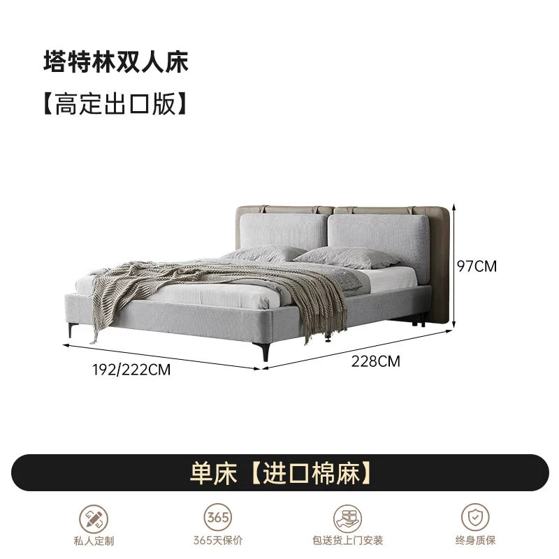 Minimalist Tatlin Double Bed Modern Minimalist Master Bedroom Light Luxury Soft Bag Wedding Bed High-end Designer Cotton and Linen Fabric Bed