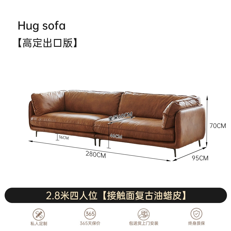Nordic Retro Oil Wax Cloth Hug Sofa Simple Medium and Ancient Style Small Apartment Living Room HUG Straight Row Three-person Sofa