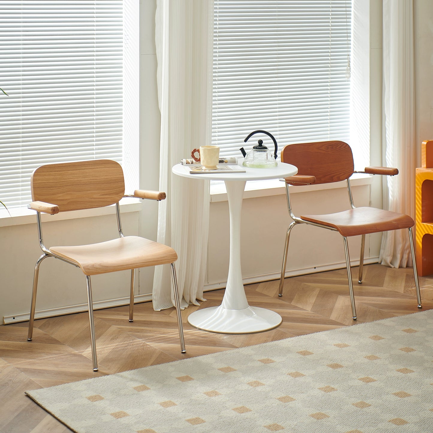 Retro Esszimmerstuhl mit Armlehne, Stuhl aus massivem Holz, Rückenlehne, moderner, einfacher, lässiger Schreibtischstuhl, Café 