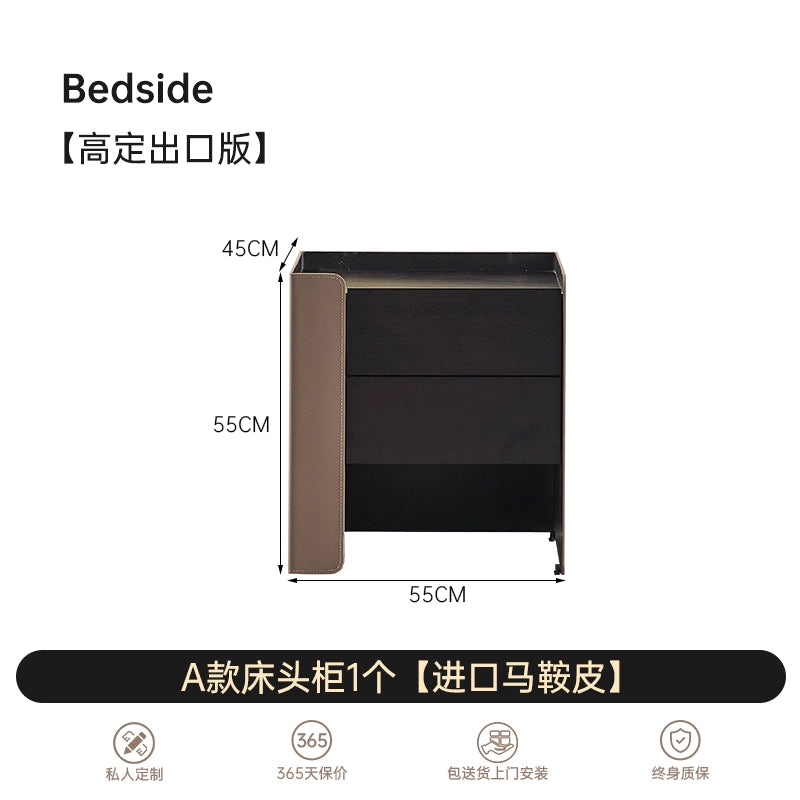 Modern Light Luxury Saddle Leather Bedside Table High-end Bedroom Bedside Table Italian Minimalist Smoky Color Storage Locker