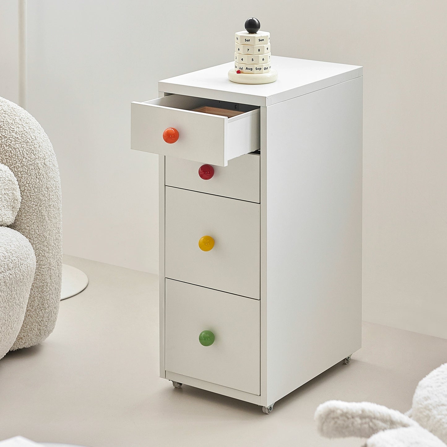 Mobiler Lagerschrank Cremefarbener Wind einfacher Truhenschrank aus Schmiedeeisen Home Schlafzimmer Nachttisch Dopamin kreativ 