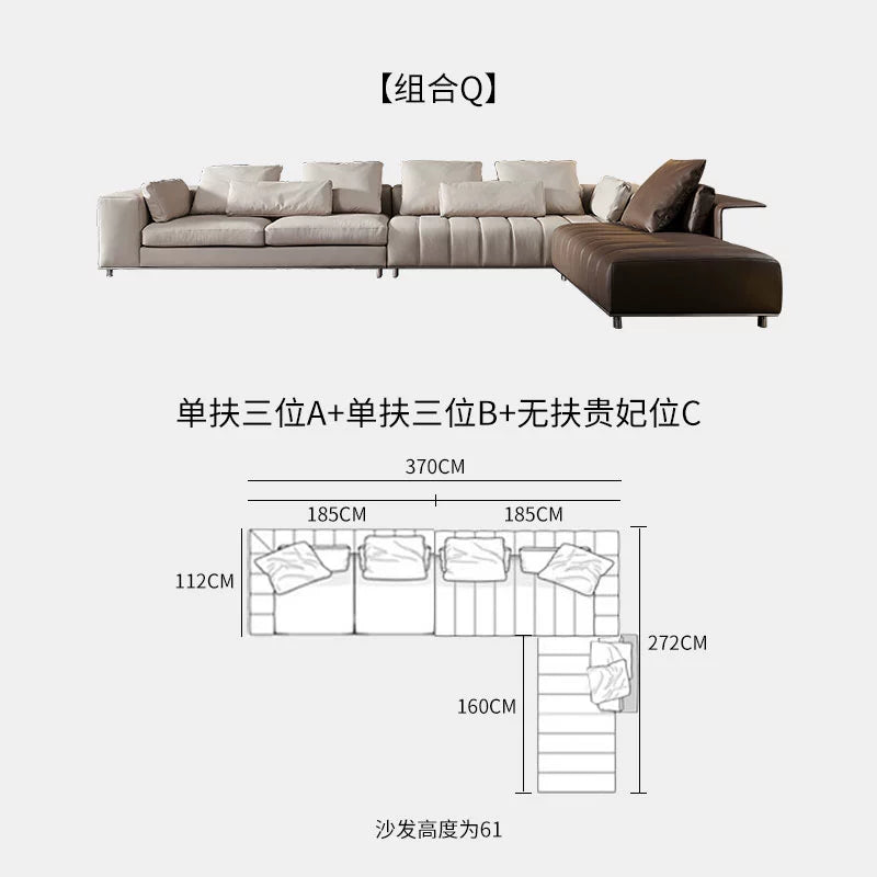 Designer Light Luxury First-layer Cowhide Splicing Corner Combination Italian Minimalist Piano Keys Villa Model Room Sofa