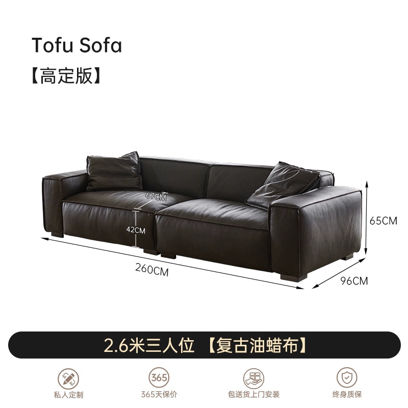 Medieval Tofu Sofa Minimalist Small Apartment Living Room First Layer Cowhide Designer Straight Row Three-person Sofa