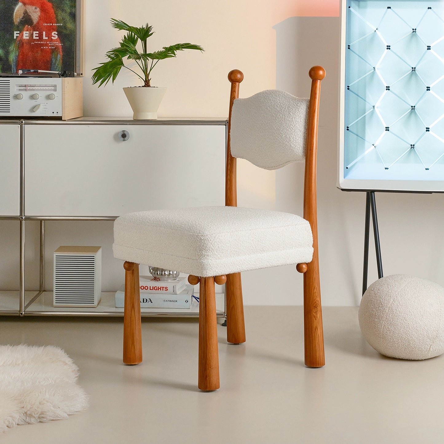 Lammwolle Massivholz Esszimmerstuhl Designer Internet Promi Stuhl mittelalterliche Rückenlehne Ankleidehocker einfacher Schreibtischstuhl 