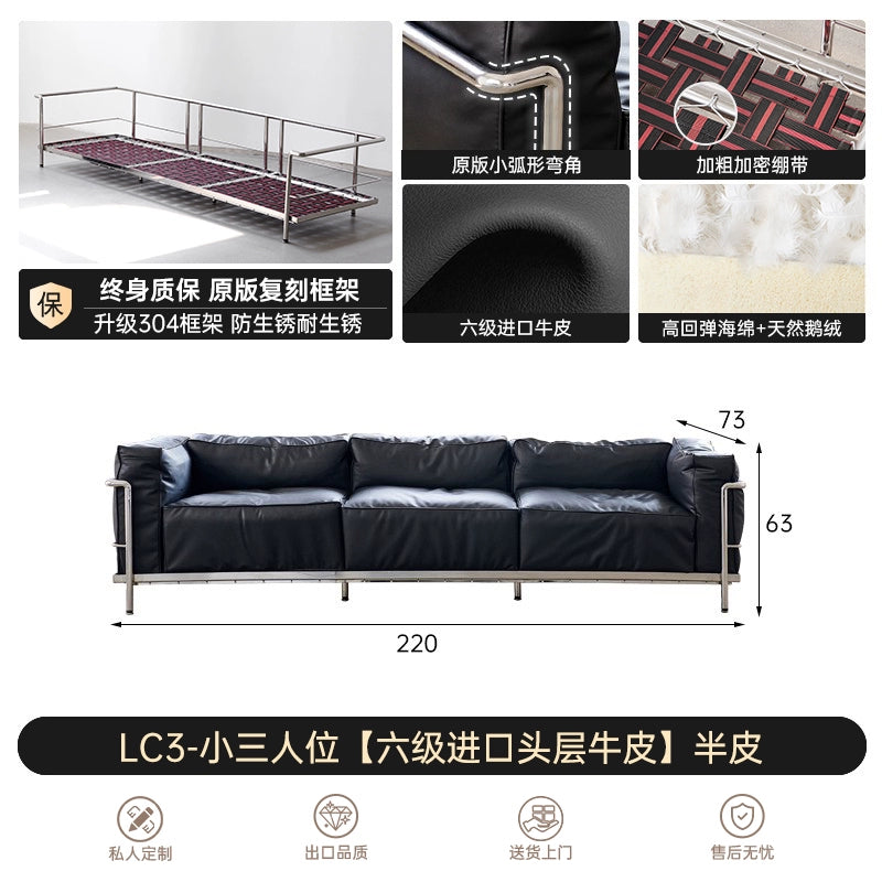 Italian Minimalist LC3 Sofa Corbusier Medieval Bauhaus Stainless Steel Down Single Sofa