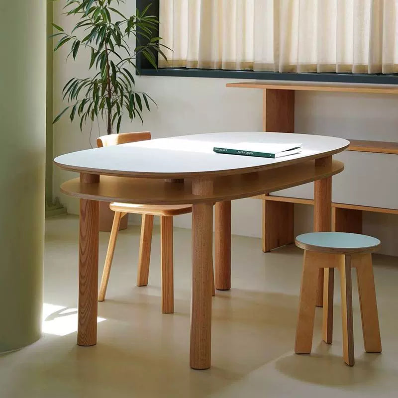 Mittelalterlicher Esstisch aus Massivholz Kreativer Designer Doppelschichtiger ovaler Schreibtisch Nordic Ocean Board Schreibtisch 
