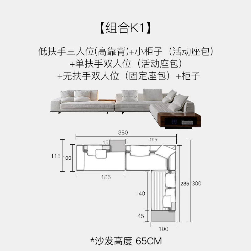 Italian Minimalist Designer Suspended Fabric Leather Villa Large Flat-floor Apartment ROGER Roger Sofa 2022