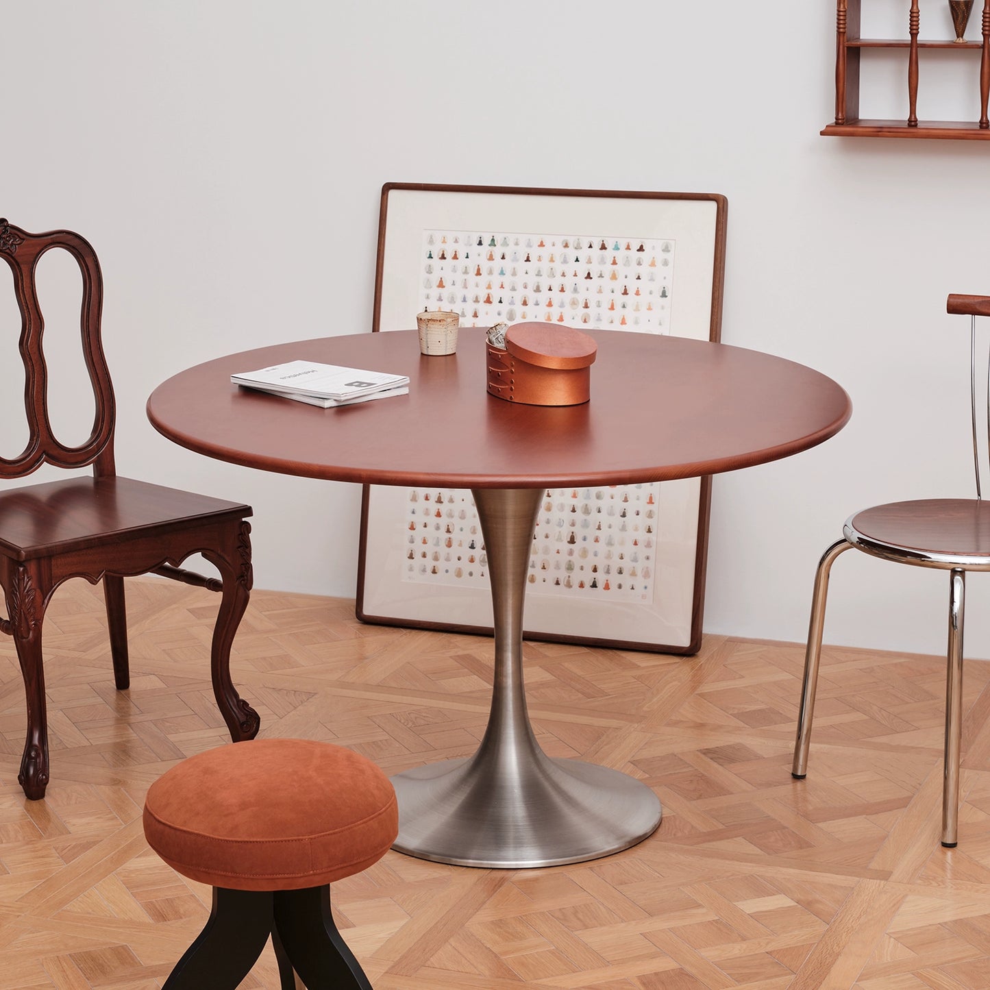 Nordic Retro Esstisch Haushalt High-End Massivholz Runder Tisch Mittelalter Designer Tulpentisch Wabi Sandy Wind 