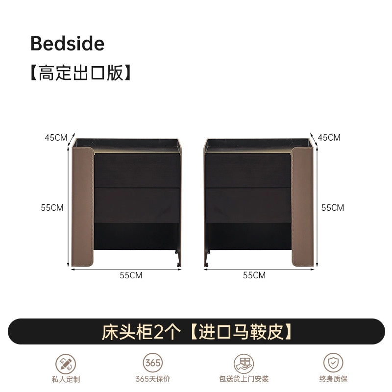 Modern Light Luxury Saddle Leather Bedside Table High-end Bedroom Bedside Table Italian Minimalist Smoky Color Storage Locker