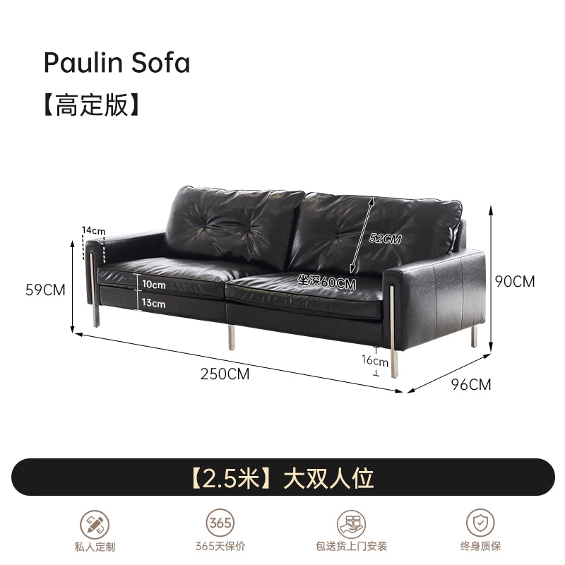 Medieval Bauhaus Bolin Sofa Minimalist Leather Sofa Straight Row Small Apartment Designer Black Retro Sofa