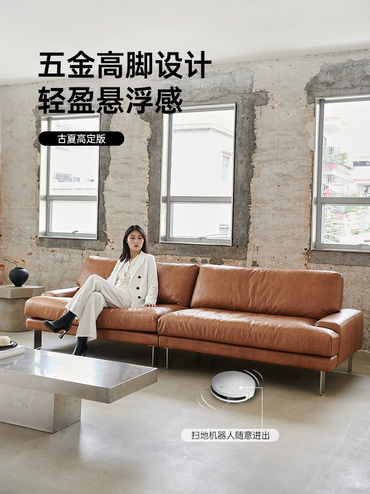 Medieval Modern Hardy Sofa Designer Imported First-layer Cowhide Small Apartment Living Room Straight Row Three-person Sofa