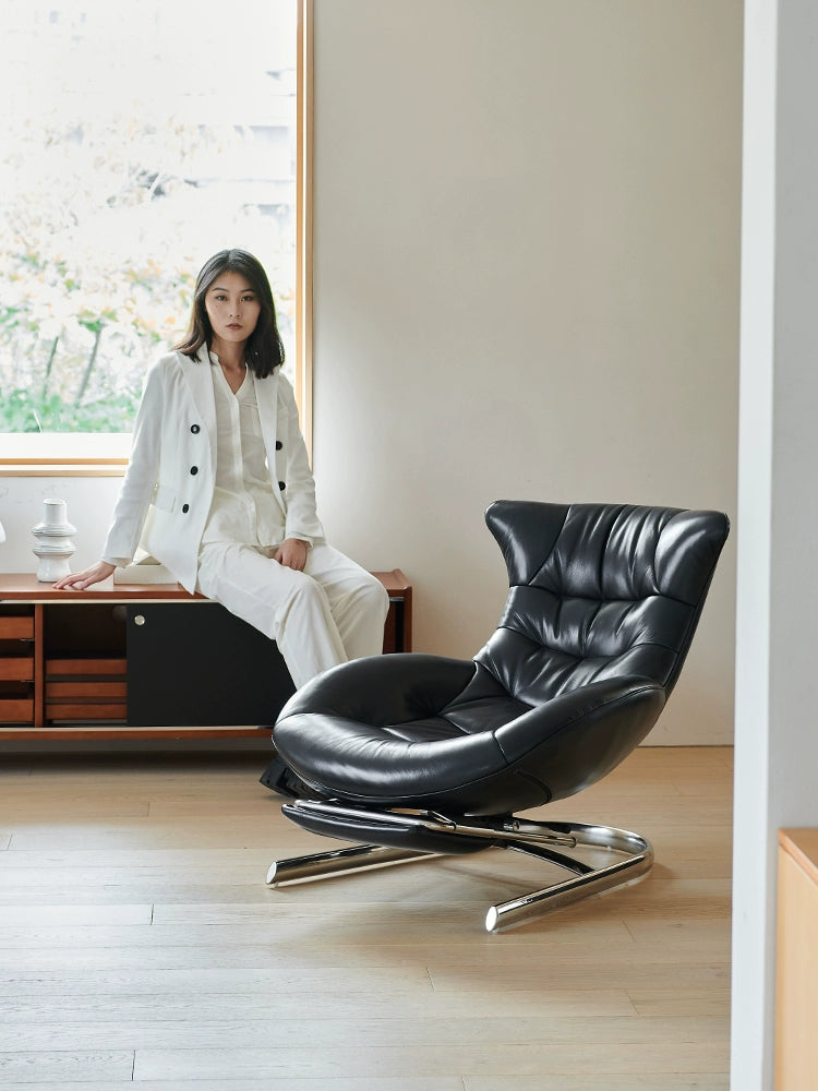 Home Leather Living Room Single Sofa Chair Balcony Modern Simple Recliner European Style Happy Chair Rocking Chair