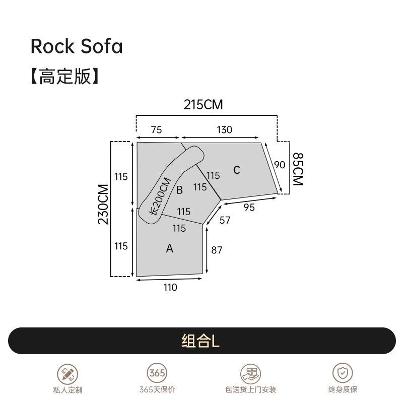 Italian Light Luxury Fabric Rock Sofa Chenille Velvet Large Flat-floor Villa Living Room Special-shaped Module Combination Sofa