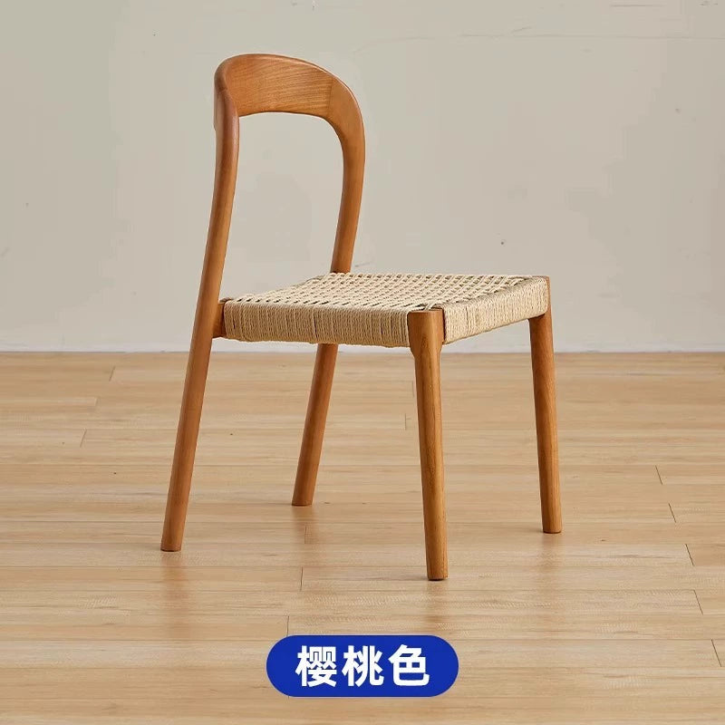 Esszimmerstuhl aus massivem Holzseil, Retro, nordischer Wabi-Wind-Stuhl, Rückenlehnenstuhl, für den Haushalt, kleine Wohnung, Schreibtischstuhl 