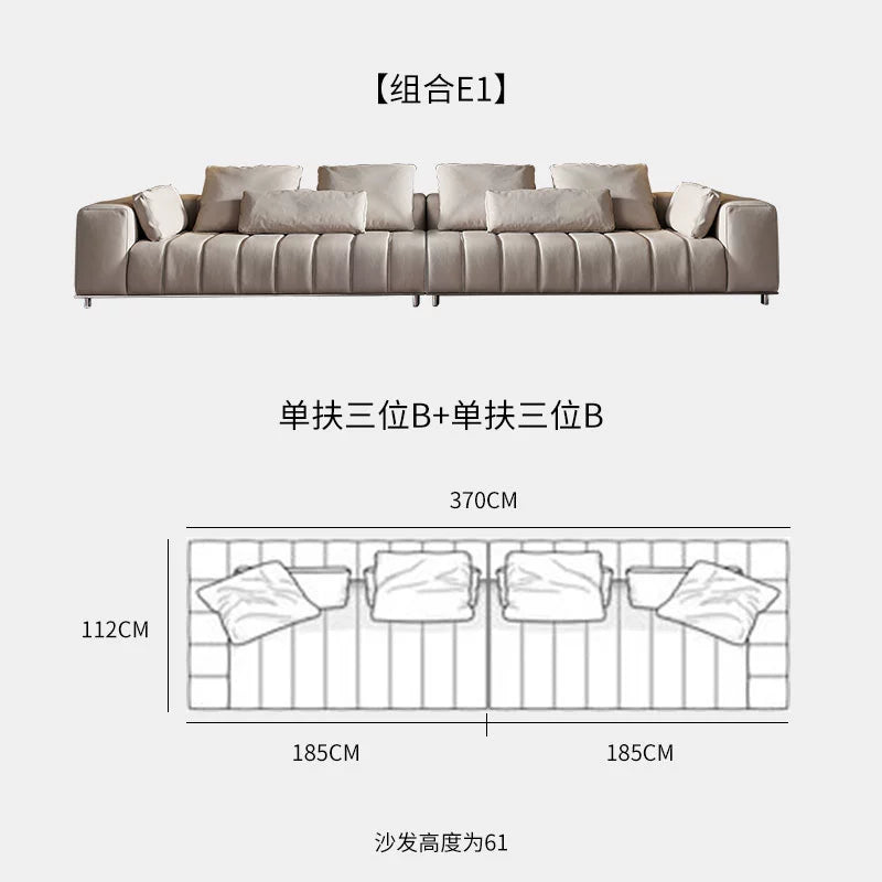 Designer Light Luxury First-layer Cowhide Splicing Corner Combination Italian Minimalist Piano Keys Villa Model Room Sofa