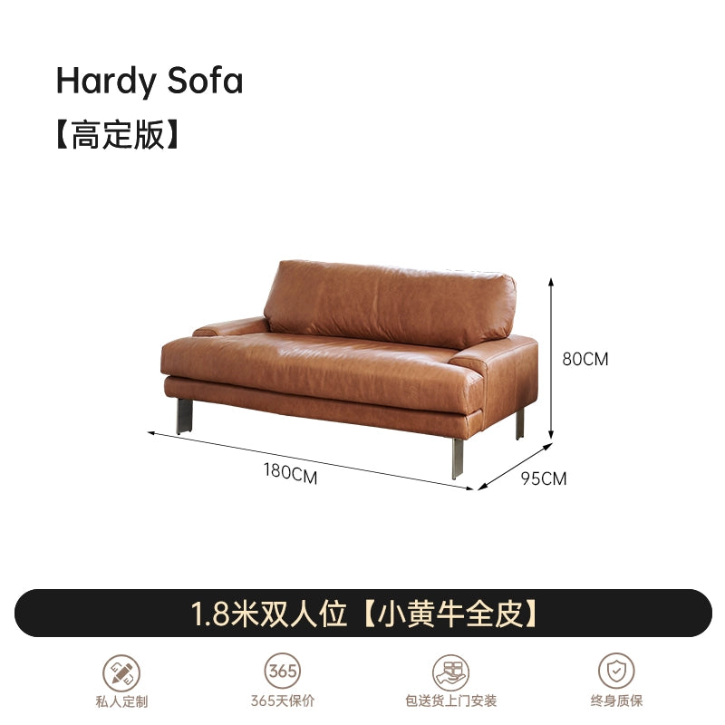 Medieval Modern Hardy Sofa Designer Imported First-layer Cowhide Small Apartment Living Room Straight Row Three-person Sofa