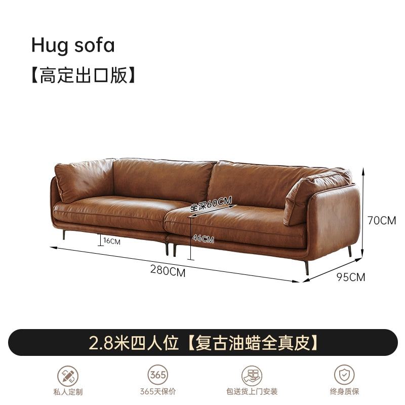 Nordic Retro Oil Wax Cloth Hug Sofa Simple Medium and Ancient Style Small Apartment Living Room HUG Straight Row Three-person Sofa