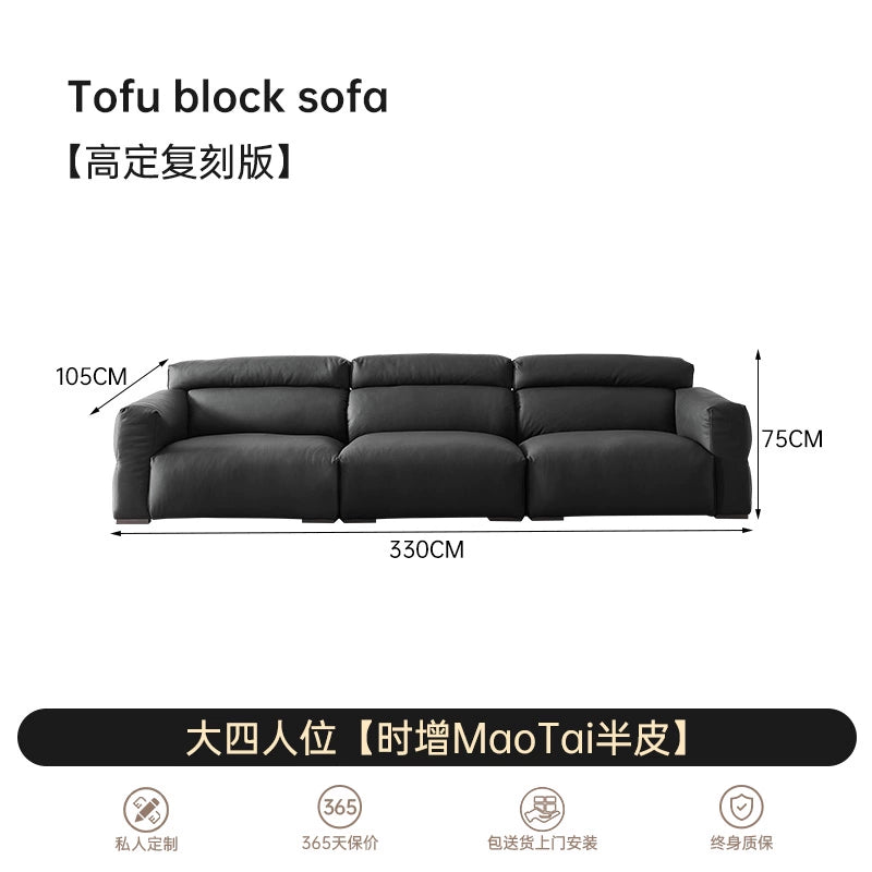 Home Furnishing Italian Straight Row Three-person Minimalist Leather Sofa Nordic Simple Modern First-layer Cowhide Sofa