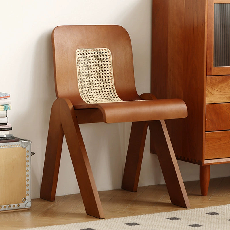 Mittelalterlicher Rattan-Esszimmerstuhl aus Massivholz, Wabi-Sabi-Windstuhl, französischer leichter Luxus-Rückenstuhl, Designer-Schreibtischstuhl 