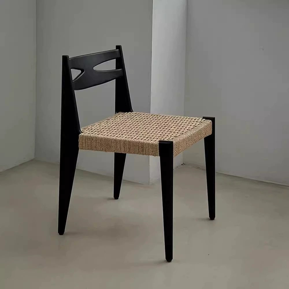 Massivholz Rattan Esszimmerstuhl Mittelalterlicher Wabi-Sabi Stuhl Designer Mittelalterliche Rückenlehne Freizeitstuhl High Sense 