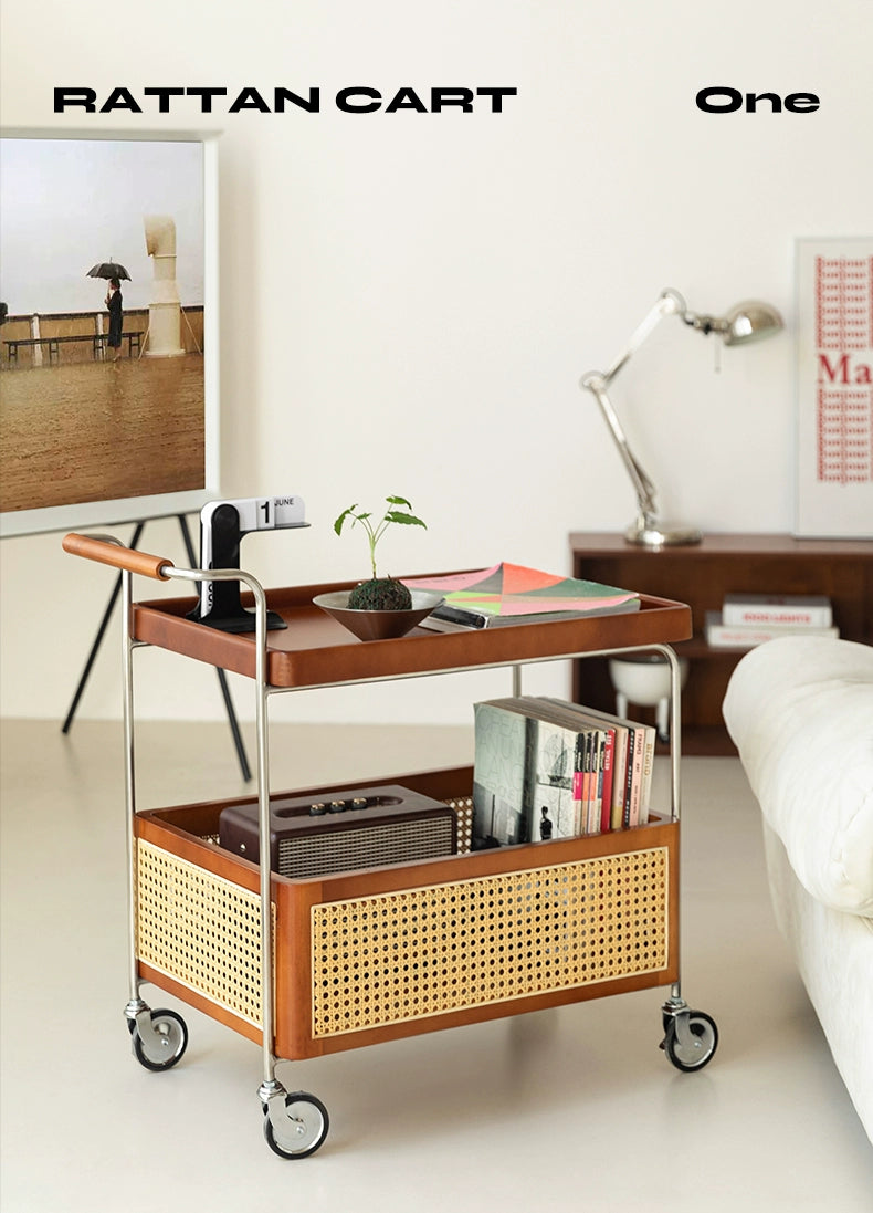 Rattan Massivholz Trolley Mittelalterliche abnehmbare Sofa Seite Wabi-Sabi Creative Storage Locker 