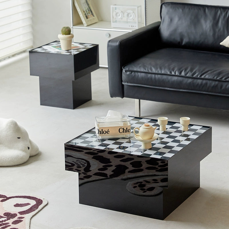 Schwarz und weiß schachbrett kaffee tisch acryl sofa ecke ins Internet celebrity stil platz kleine tisch 