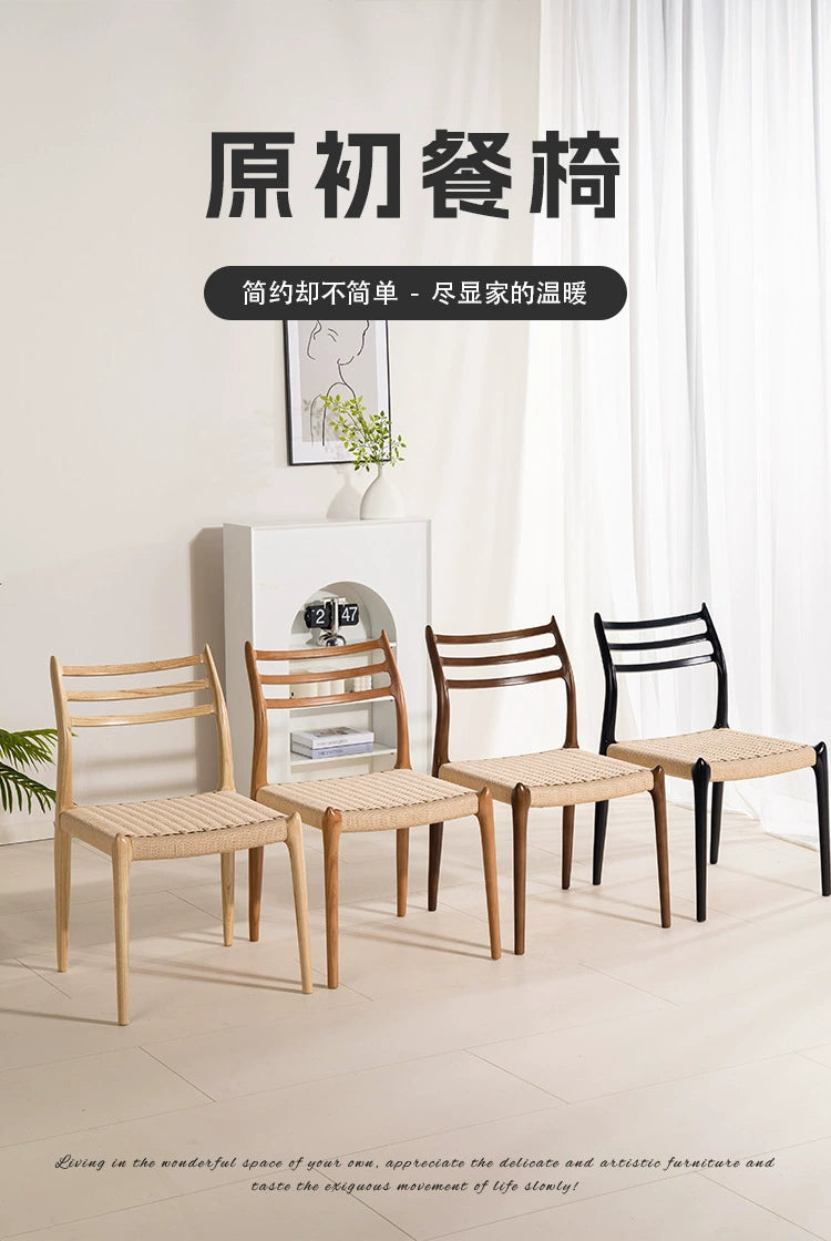 Esszimmerstuhl aus geflochtenem Seil aus massivem Holz, beliebt, mittelalterlich, Arbeitsstuhl, einfacher Designer-Hocker mit Rückenlehne für Zuhause 