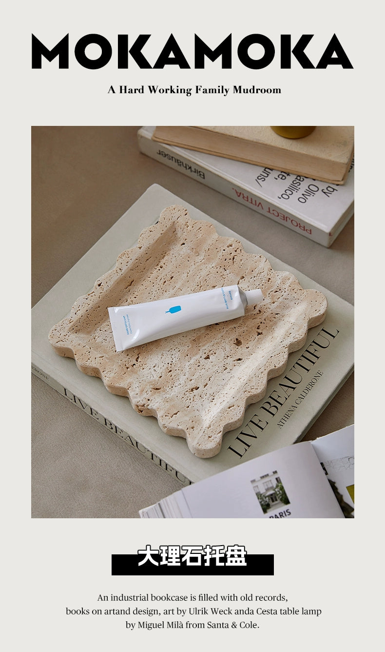 Marmortablett Wabi-Sabi Schmuck Aufbewahrungstablett Aromatherapie Regal Gelb Travertin Französisches Ornament 