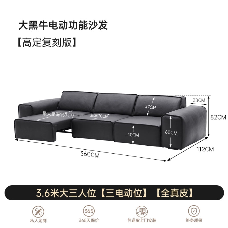 Italian Minimalist Summer Map Big Black Cow Function Sofa Electric Push Bed Living Room Straight Row First Layer Cowhide Telescopic Sofa Bed