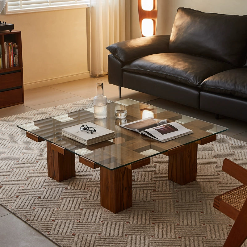 Dänischer mittelalterlicher südamerikanischer Teakholz-ultraweißer Glas-Massivholz-quadratischer Couchtisch Retro-Heim-Großwohnungs-Designer 