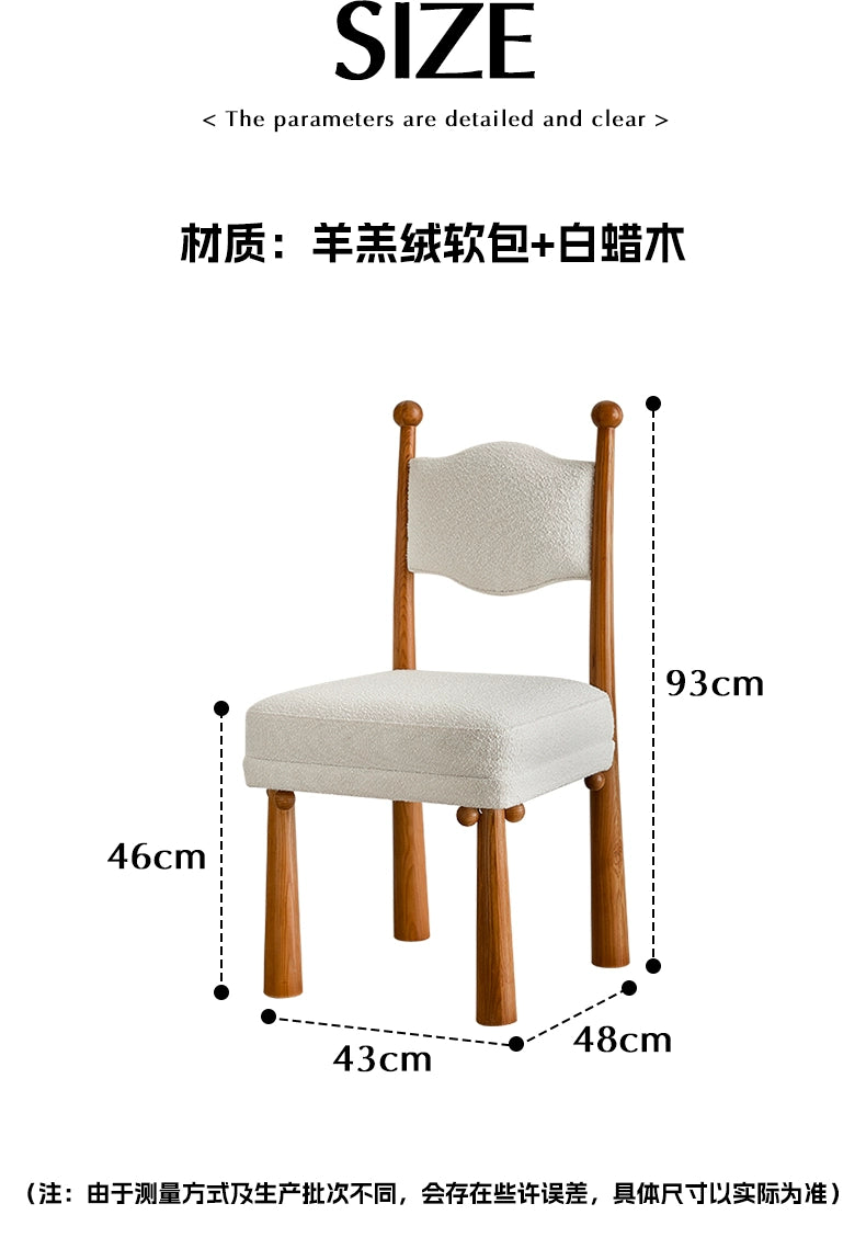 Lammwolle Massivholz Esszimmerstuhl Designer Internet Promi Stuhl mittelalterliche Rückenlehne Ankleidehocker einfacher Schreibtischstuhl 