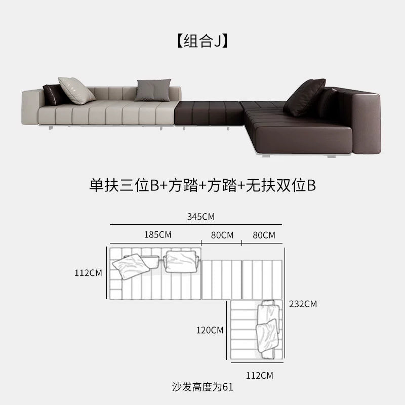 Designer Light Luxury First-layer Cowhide Splicing Corner Combination Italian Minimalist Piano Keys Villa Model Room Sofa