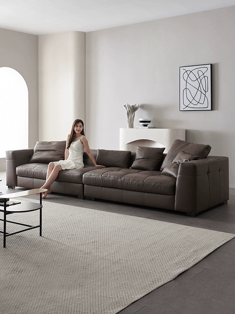 Italian Light Luxury Blaze Sofa Modern High-end Villa Living Room Size Apartment Leather Sofa Straight Combination